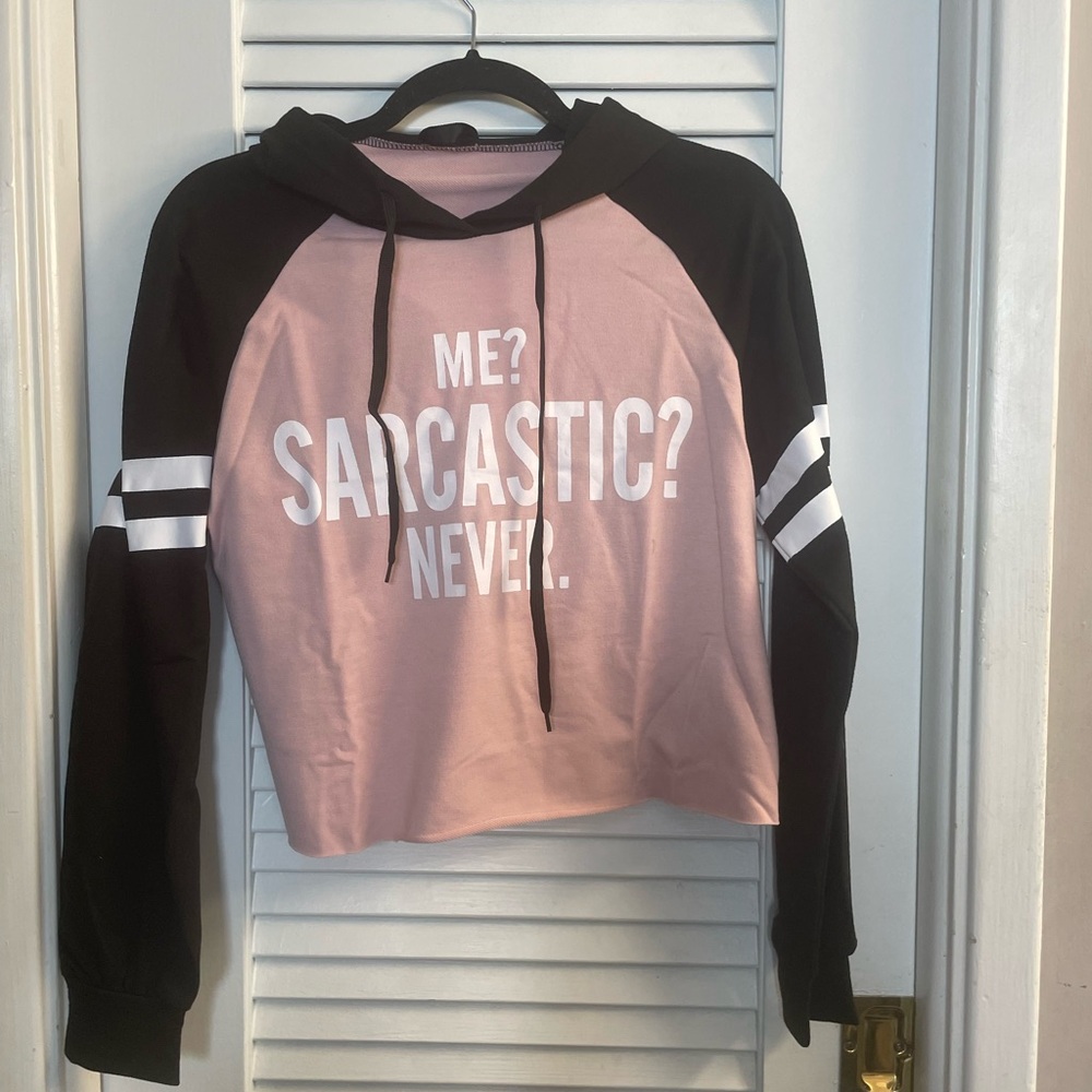 SHEIN cropped knit hoodie Me? Sarcastic? Never. Pink/Black ALL new in packaging